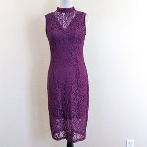 Purple high neck lace dress